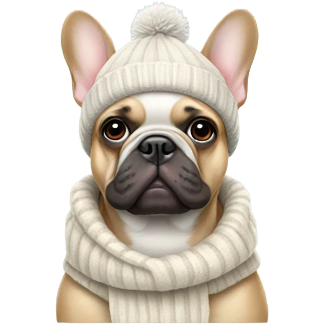 French bulldog wearing a winter hat emoji