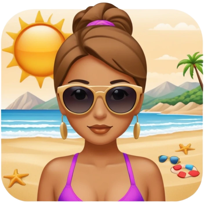 Woman with sunglasses on beach emoji