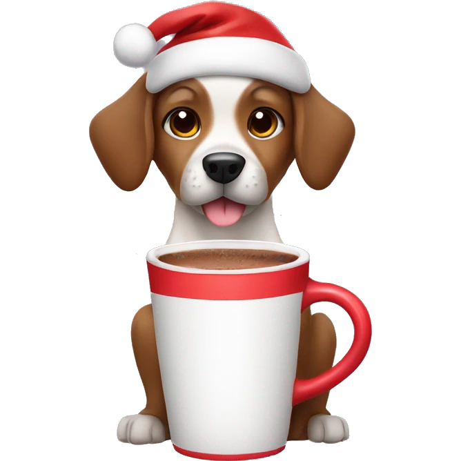 Dog wearing Santa hat drinking hot cocoa  emoji