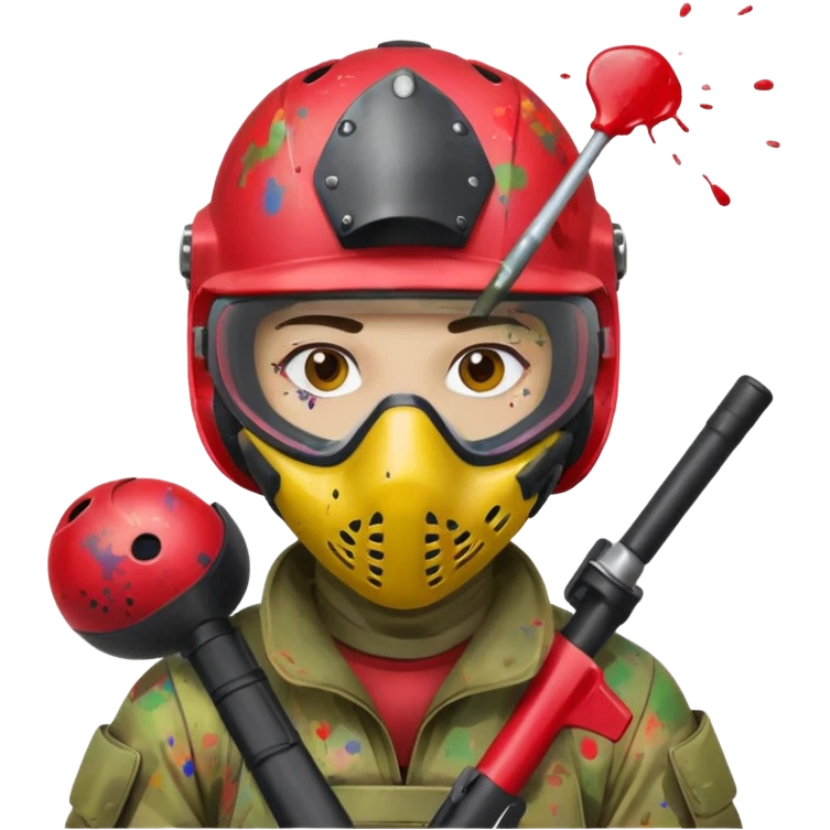 paintball player face shot with lots of colors messy red helmet emoji