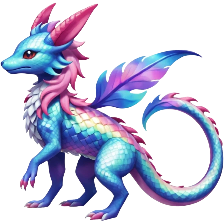 Rainbow Scaley Exotic Salandit-Aurorus-Sylveon-Suicune-Fakémon-hybrid-creature (full body) emoji