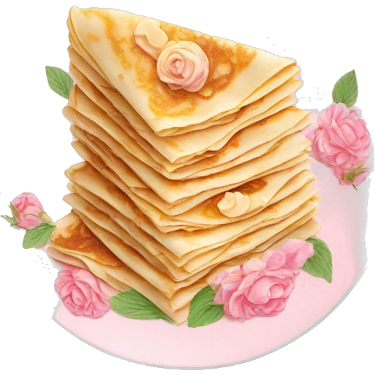 Crepes stacked on a light pink porcelain plate with floral print  emoji