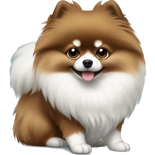 A black, brown, gray, spots with all white fur. Pomeranian. emoji