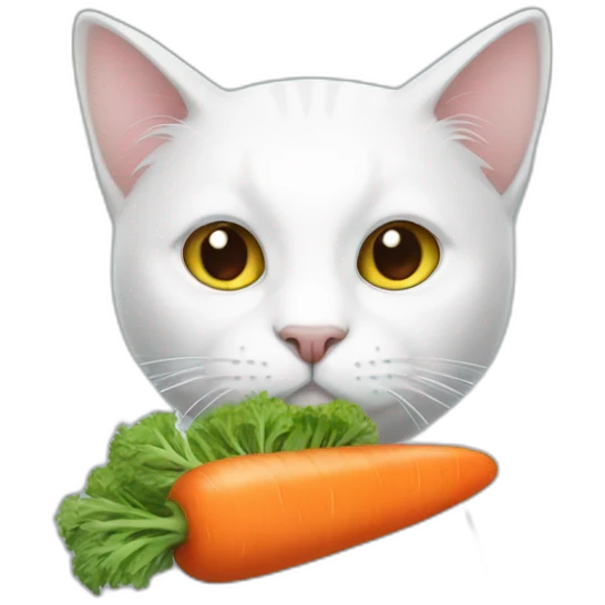dark white cat holding carrot emoji