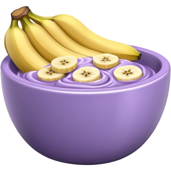super realistic small lavender bowl filled with sliced bananas emoji