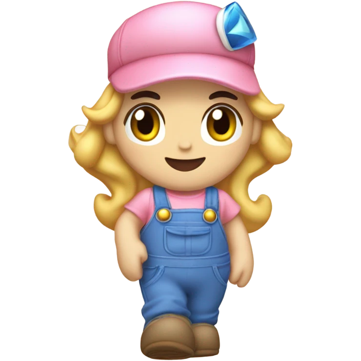 Princess peach in some overalls and crocs waving  emoji