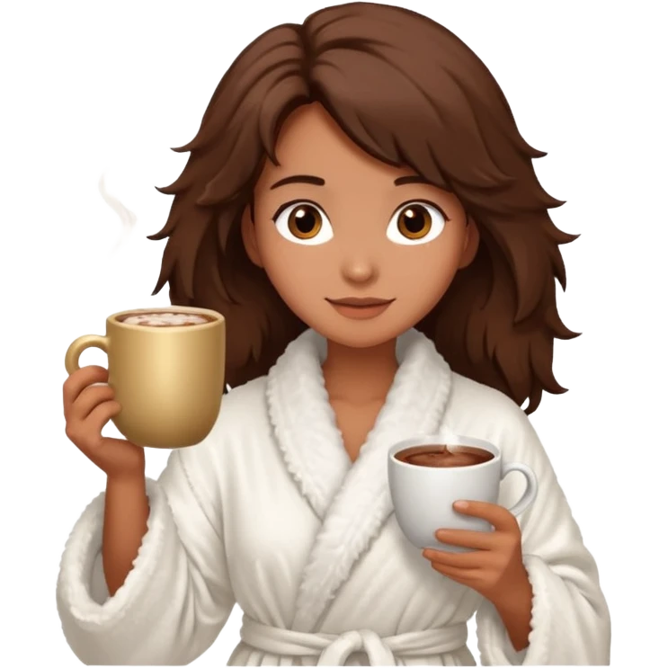 {
      "type": "human",
      "look": "fluffy robe woman, messy hair, holding cup of cocoa",
      "description": "a woman in a fluffy robe with messy hair, holding a cup of cocoa"
    } emoji