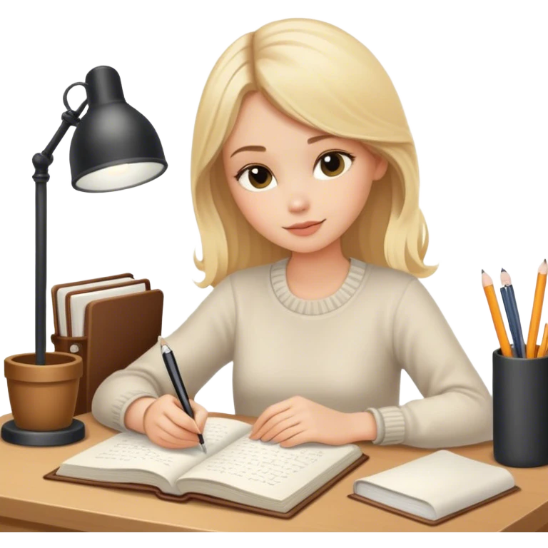 pretty blonde model journal at a cozy desk  emoji