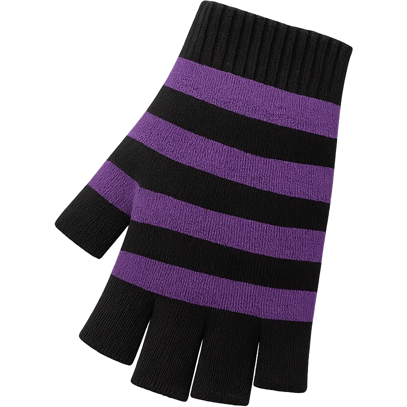 emo style black and purple striped fingerless glove, no background emoji