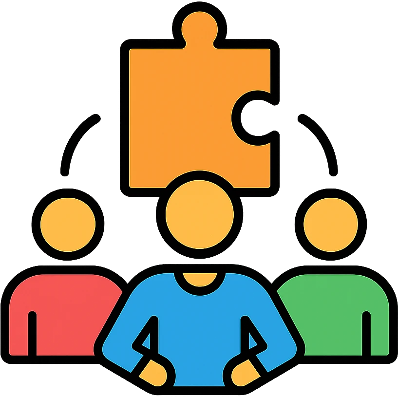 teamwork, flat modern icon style, simple, clean lines, minimalistic, people collaborating emoji