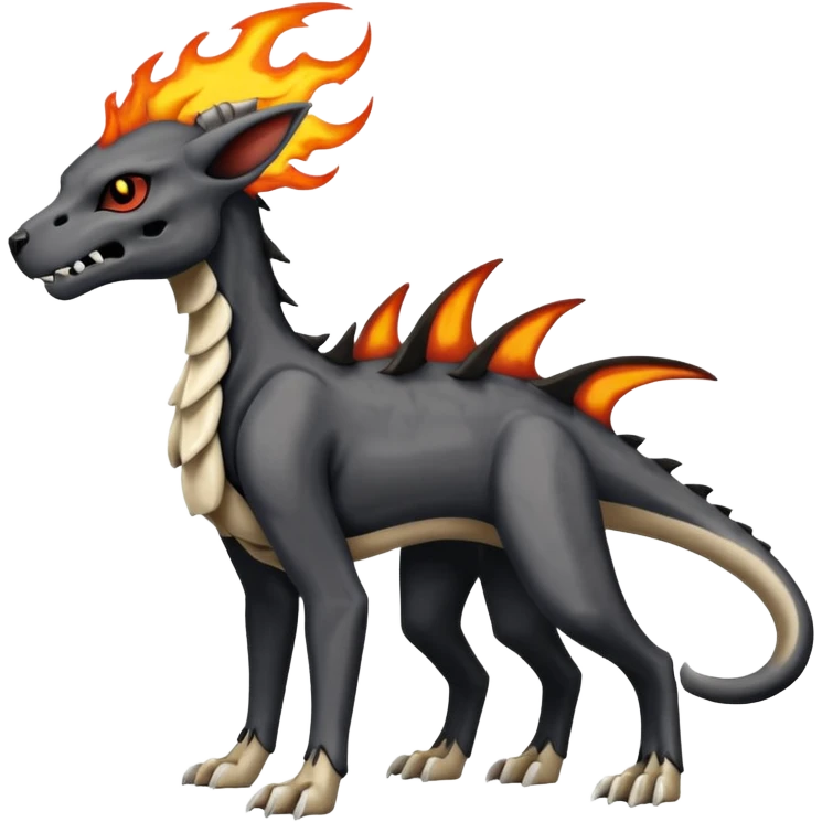 Skeletal Fiery Flaming Volcanic Draconic Cubone-Salandit-Houndoom-Houndour-Marowak-Poochyena-Litten-Fakémon-hybrid-creature (full body), 4 legs emoji