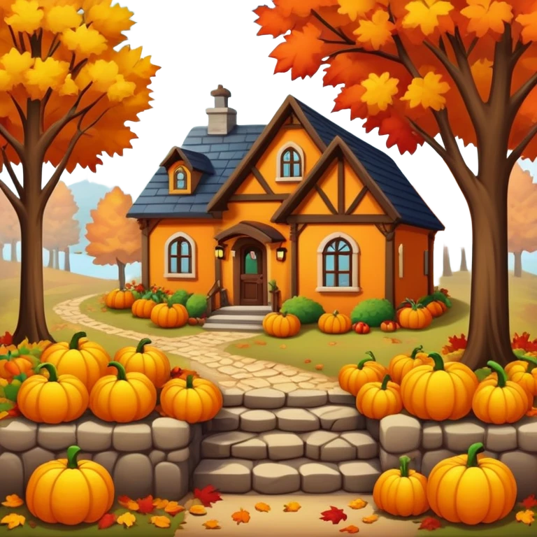 autumn fall scene with colorful leaves, pumpkins, and cozy atmosphere emoji