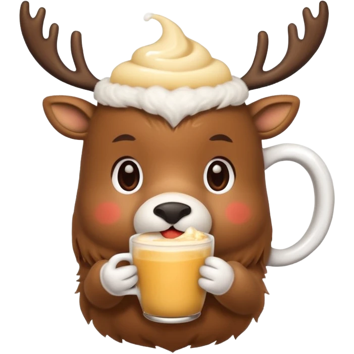 cute reindeer sipping hot eggnog emoji