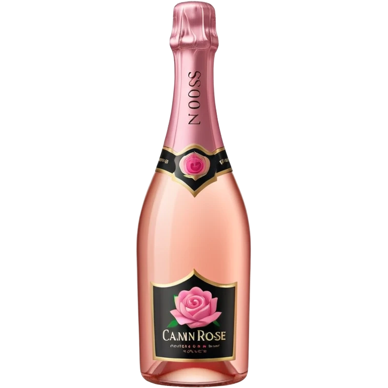 bottle of sparkling rosé champagne with a rose logo on the label, tilted up and to the right, no glass emoji