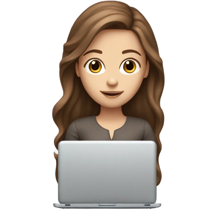 White girl with long brown hair and brown eyes with laptop emoji