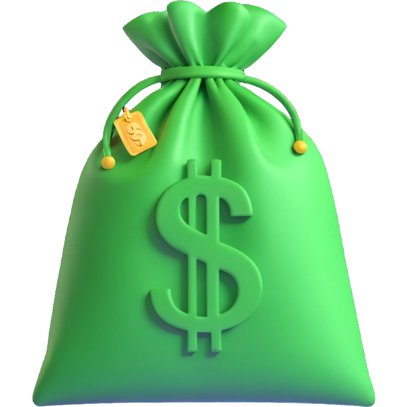 A money bag in 3D emoji style, featuring a green bag with a dollar sign, with a slight 3D effect, no additional text or symbols. emoji