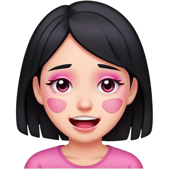 pink crying and laughing black-haired girl emoji