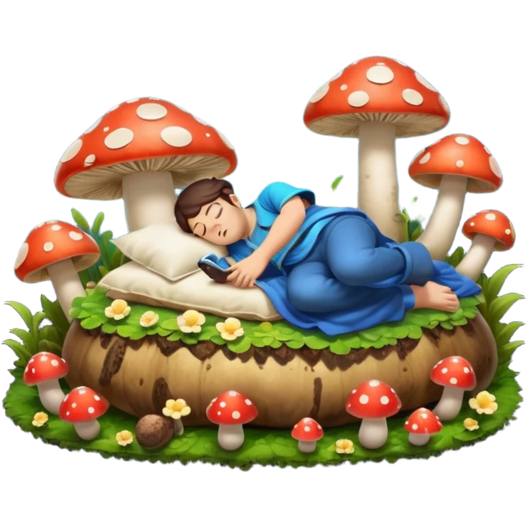 bard character asleep on mushroom bed snoring glow spores emoji