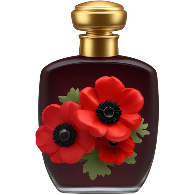 Dark red vintage French style perfume bottle with red anemones emoji