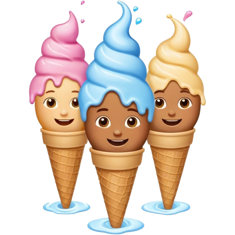 happy children with melting ice cream cones emoji