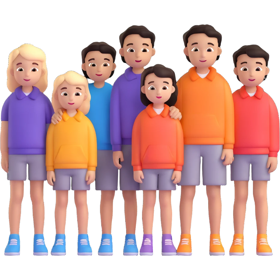 Seven boys and three girls standing together as a group emoji