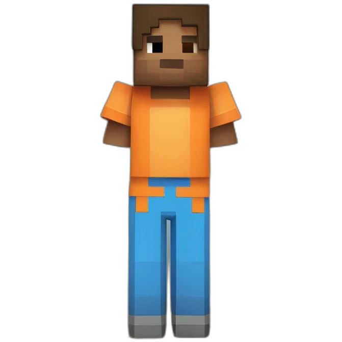 Un personnage Minecraft portant un T-shirt orange et une salopette bleue emoji
