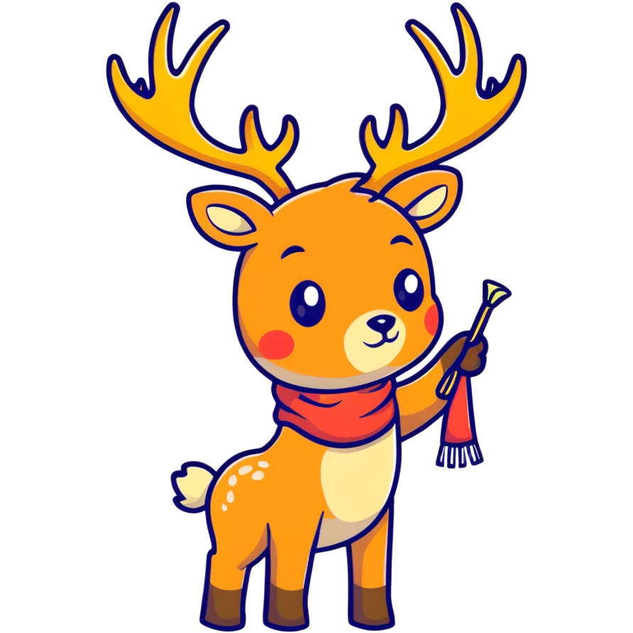 deer with ribbon scarf holding birthday horn emoji