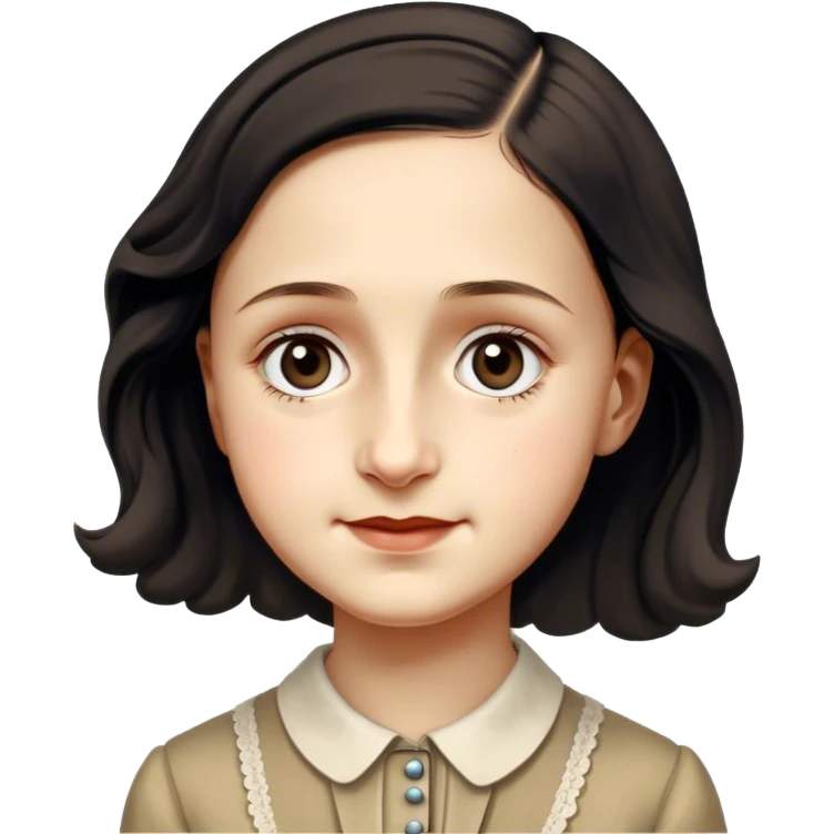 Anne Frank – Cinematic Realistic Portrait of Anne Frank, depicted with a reflective, gentle expression in period clothing, her eyes conveying hope and resilience, rendered with soft, natural lighting and delicate textures that capture the poignancy of her legacy. emoji