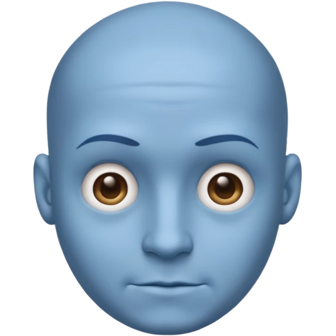 Bald male emoji with blue skin, no smile, like neutral face, but with a big head / forehead emoji