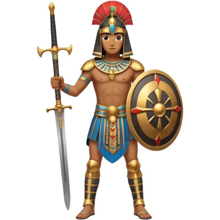fullbody ancient Egyptian soldier with sword and round shield emoji