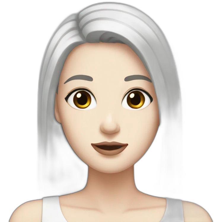 Woman, white pale skin, dark straight hair, big black eyes emoji