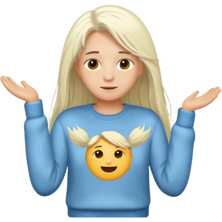 blond person with long white hair taking off a sweater, simple features, emoji style emoji