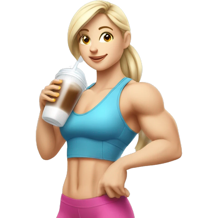 caucasian white muscled girl drinking a protein shake, goes to the gym everyday and works in tech emoji