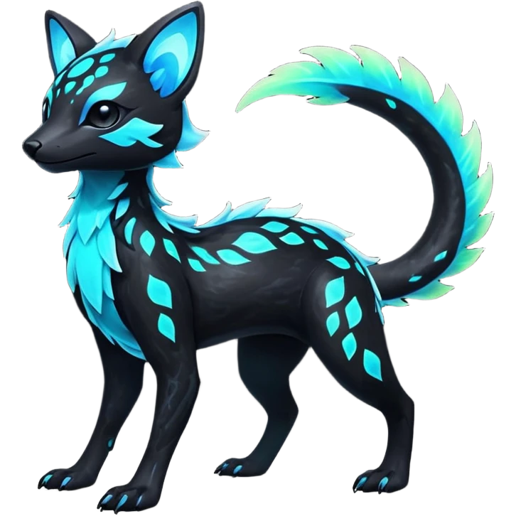 Rare realistic black nebulae shiny sparkly dark-neon glowing bioluminescent edgy badass epic pretty beautiful handsome gorgeous aesthetic colorful vibrant Vernid-Trico-species-Fakemon-creature by LiLaiRa, 4 legs, 1 tail, random markings, (full body) emoji