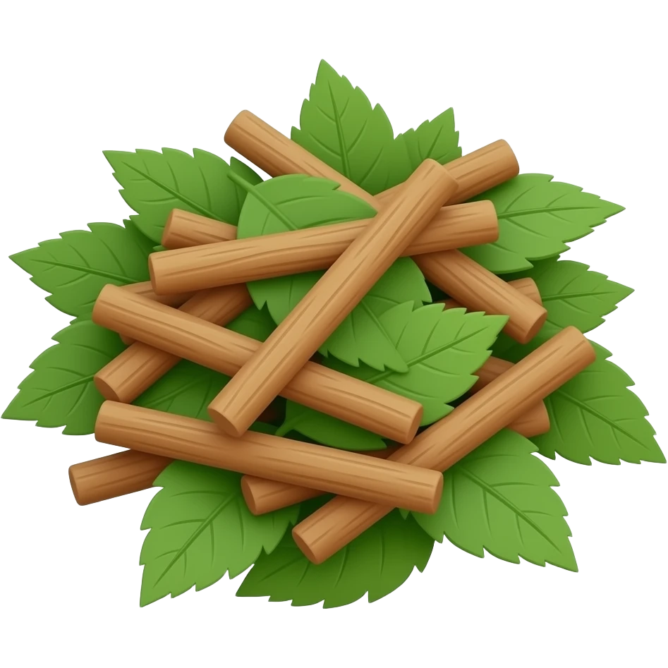 3D sticks and leaves in a pile emoji