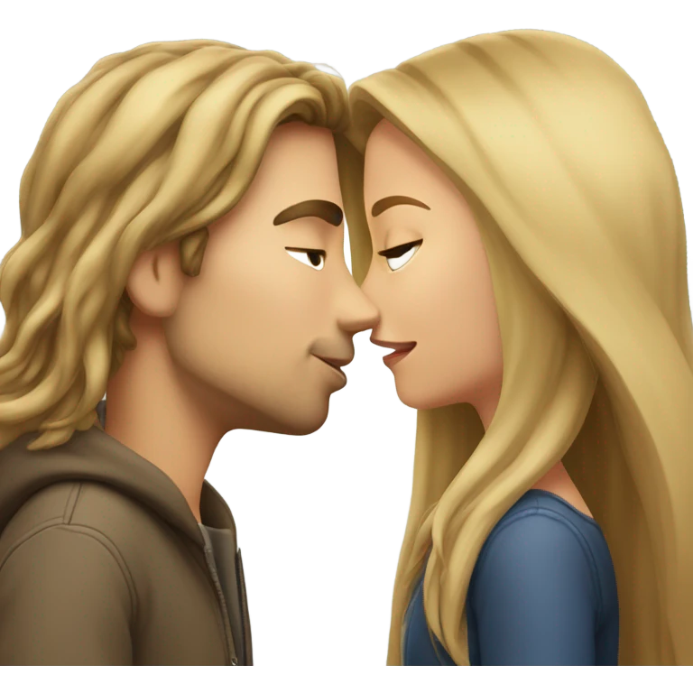 Brown haired girl kisses long hair dirty blond haired guy emoji