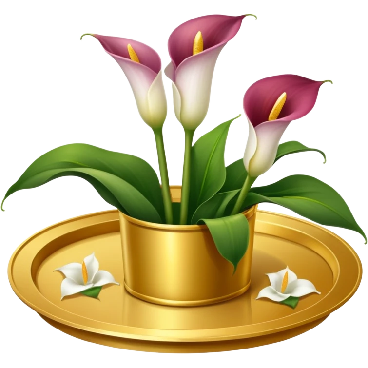 realistic calla lilies on a golden tray emoji