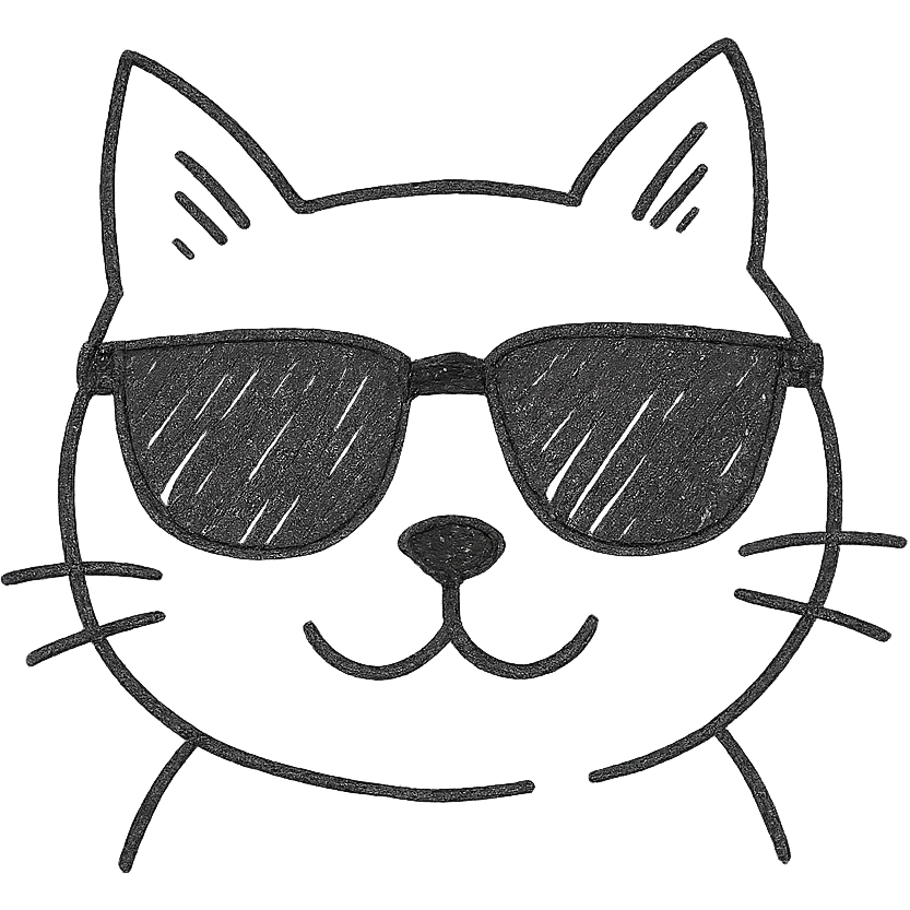 cat wearing sunglasses, hand drawn icon style emoji