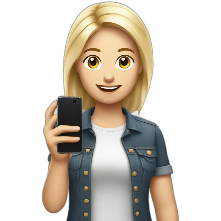 Rubia con celular motorola en la mano emoji