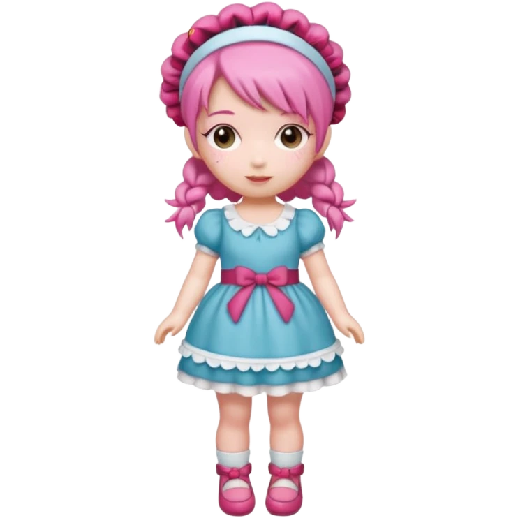 Isolated detaile illustration incredibly raspberry torte doll figurine full body with pink hair and a raspberry hairband emoji