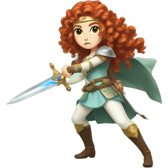 a white girl with long red curly hair and freckles, cosplaying Princess Zelda posing and ready for a fight emoji