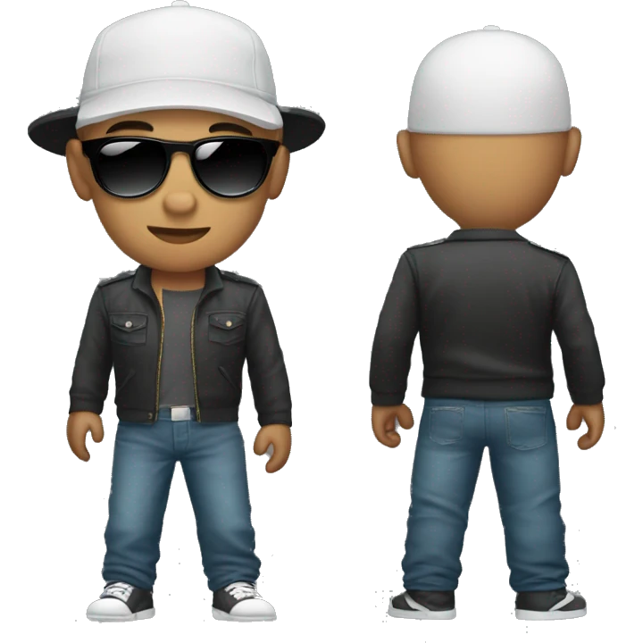 Bald Mexican young man with round face a baseball cap and dark cool sunglasses looking cool emoji