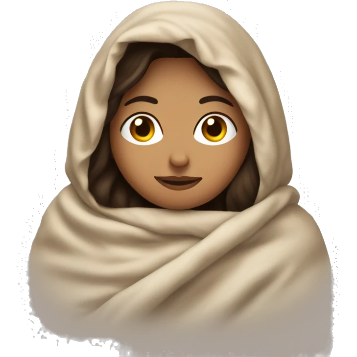 Brunette woman cuddled in a big blanket emoji