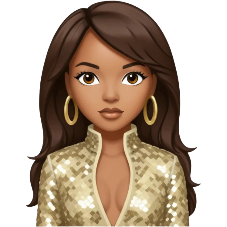 LeToya Luckett from Destiny's Child with long dark brown hair, cream sequin outfit emoji