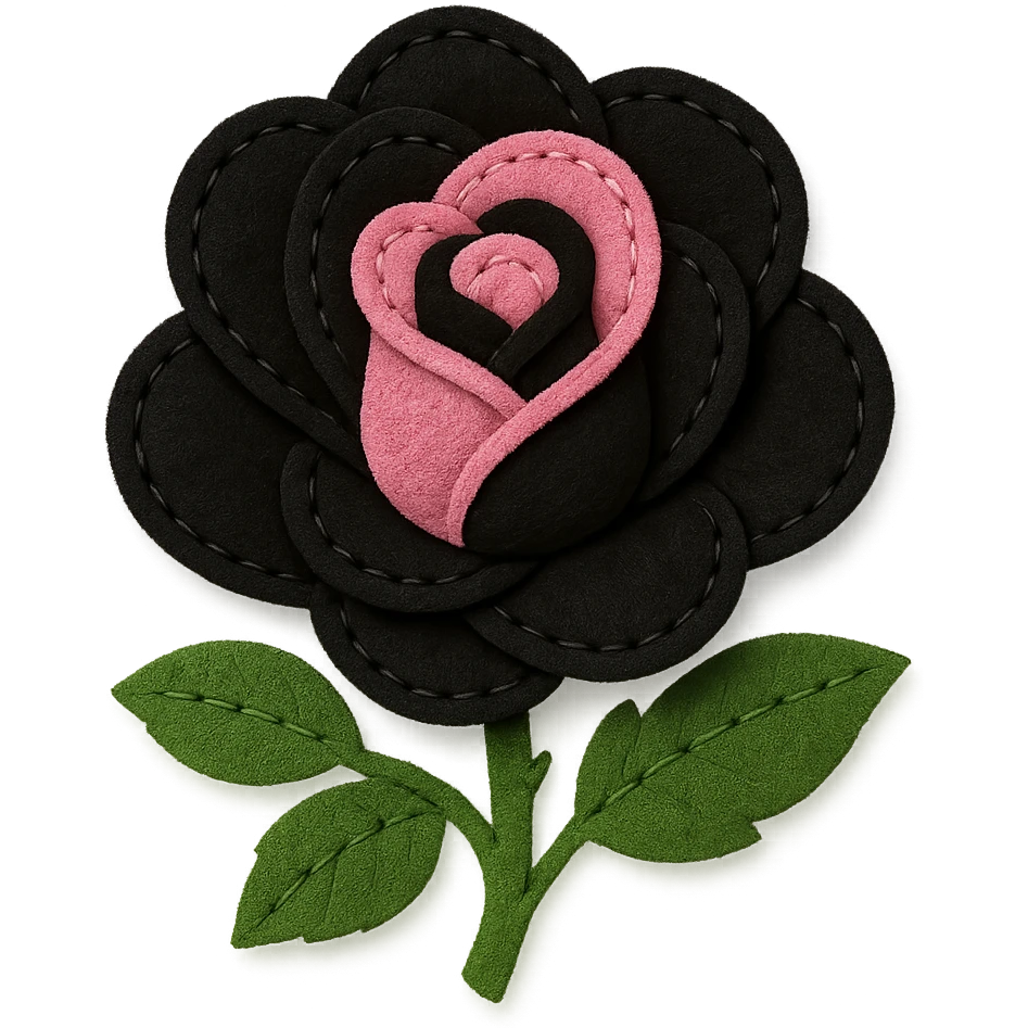 BLACKPINK-inspired gothic rose, no hearts, soft and stylish, black and pink emoji