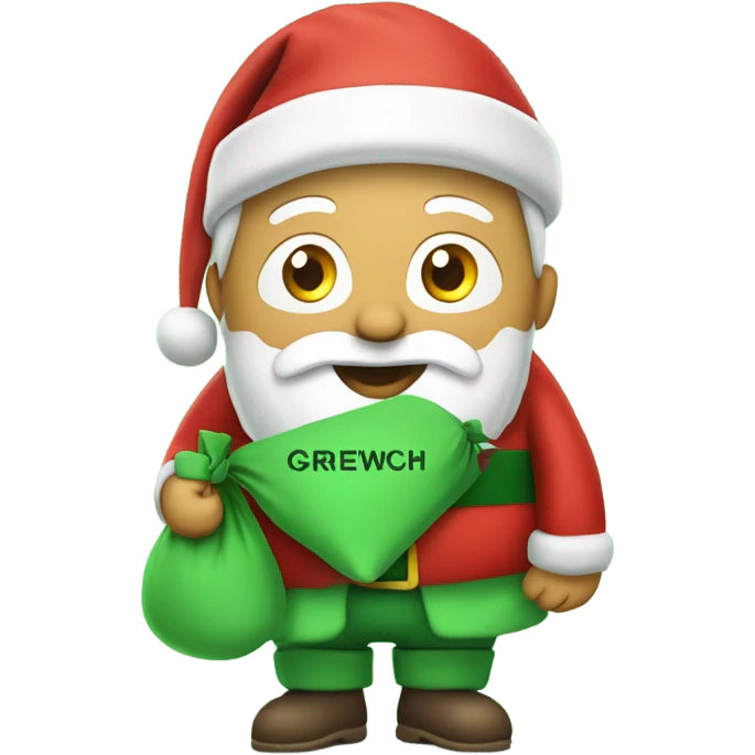 Santa with beard, carrying his sack while wearing a green t-shirt with the words ‘Greenwich Health’ written in white letters  emoji