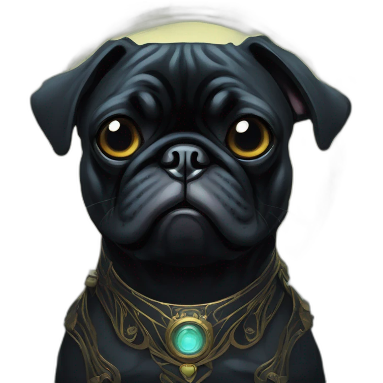 A cyberpunk black pug in Art Nouveau style during 1910 emoji