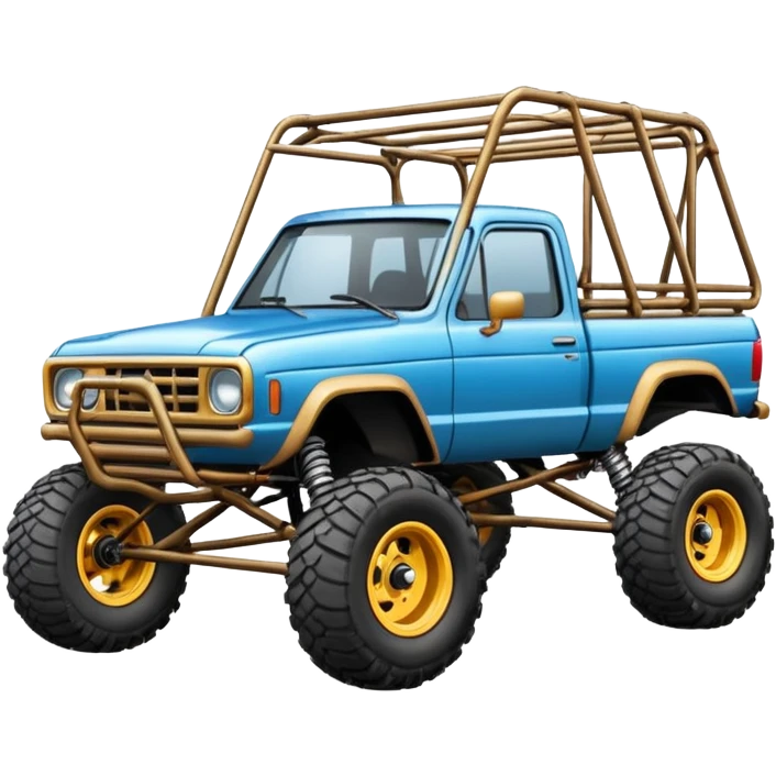 Off road Race truck whose frame and detailed suspension is made of shopping cart material with padded roll cage and antique style handmade bodywork  emoji
