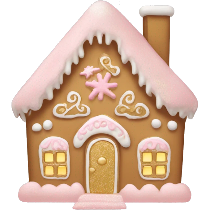 light pink and gold and white gingerbread house emoji