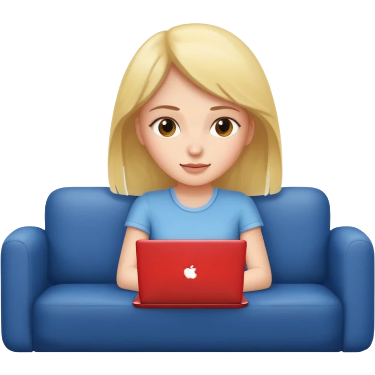 A girl is working with a laptop while lying on the sofa emoji